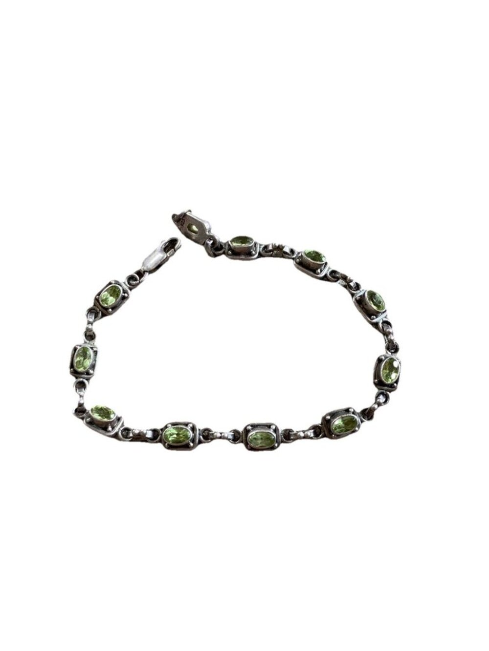 Sterling Silver Chain Bracelet 925 Peridot Stamped